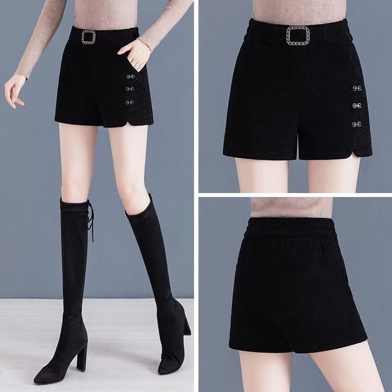 毛呢阔腿短裤女秋冬2025新款高腰显瘦直筒女裤加厚休闲裤外穿靴裤