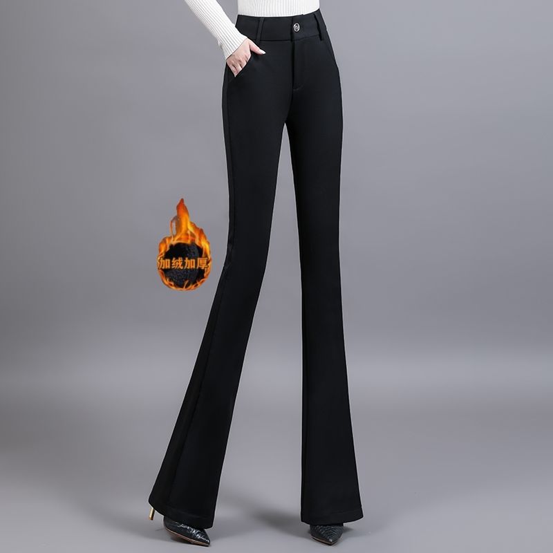 微喇加绒裤子女2025新款秋冬弹力坠感抗皱免烫高腰显瘦喇叭西装裤