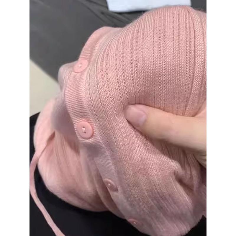 【小扬哥推荐】软糯韩系上衣高级感超好看粉色连帽针织开衫女外套