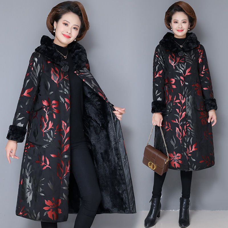 韩版时尚保暖加肥加加绒女装冬季大衣女阔太太皮毛一体加厚外套