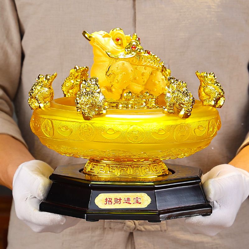 錚缘推荐聚宝盆摆件金蟾金蝉摆件收银台家居开业礼品