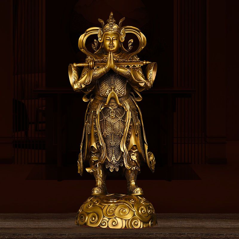 纯铜韦陀菩萨摆件韦陀天王铜像家用供养神像大号楼至佛像韦天将军