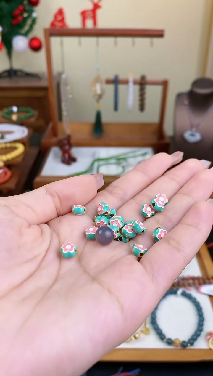 【闪购商品】玛瑙/玉髓吊坠(不含链)银S925镶嵌粉蓝小花一个