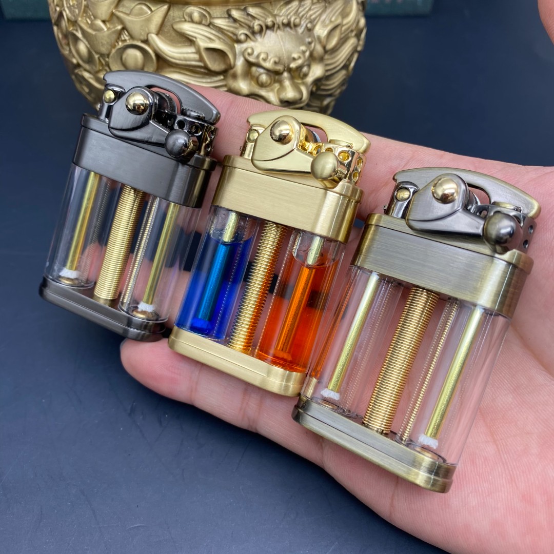 新款佐罗ZORRO摇臂透明双管可视油仓煤油打火机复古可视燃油个性