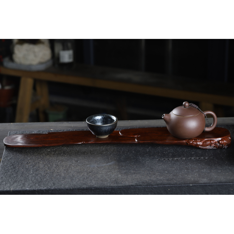印度小叶紫檀干泡茶台茶盘中式随形实心红木茶托家居办公摆件作品
