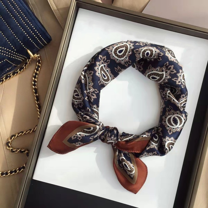 专属HongxiScarves/鸿晰桑蚕丝单面腰果花咖边53方巾百搭A087