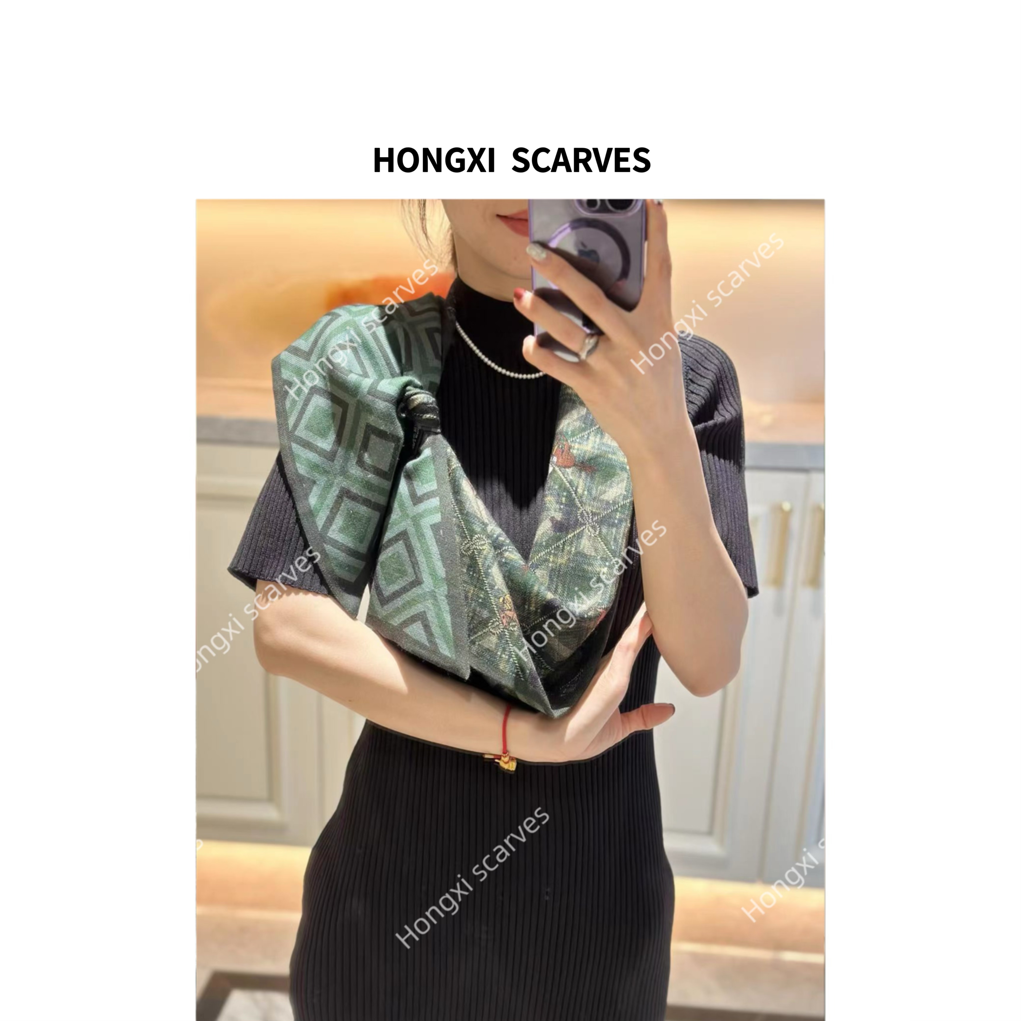 专属Hongxi Scarves/鸿晰丝毛秋冬AB面格纹骑士140*25长巾I003