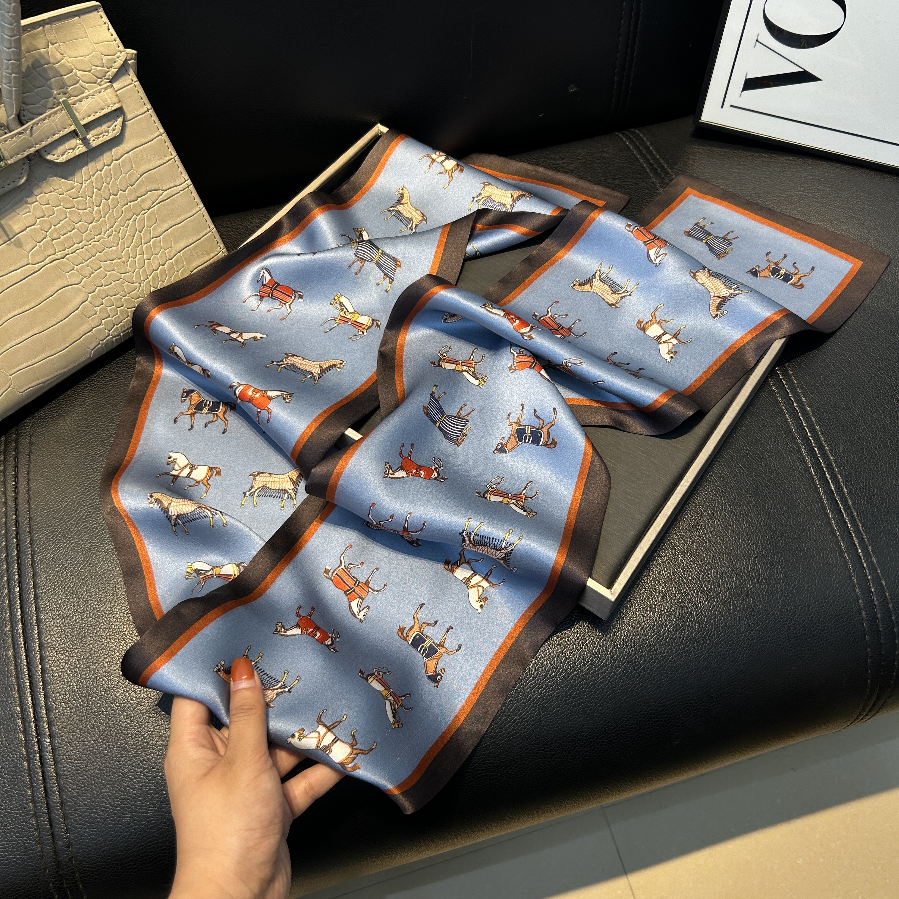 专属Hongxi Scarves/鸿晰桑蚕丝双面小马驹145长巾J013