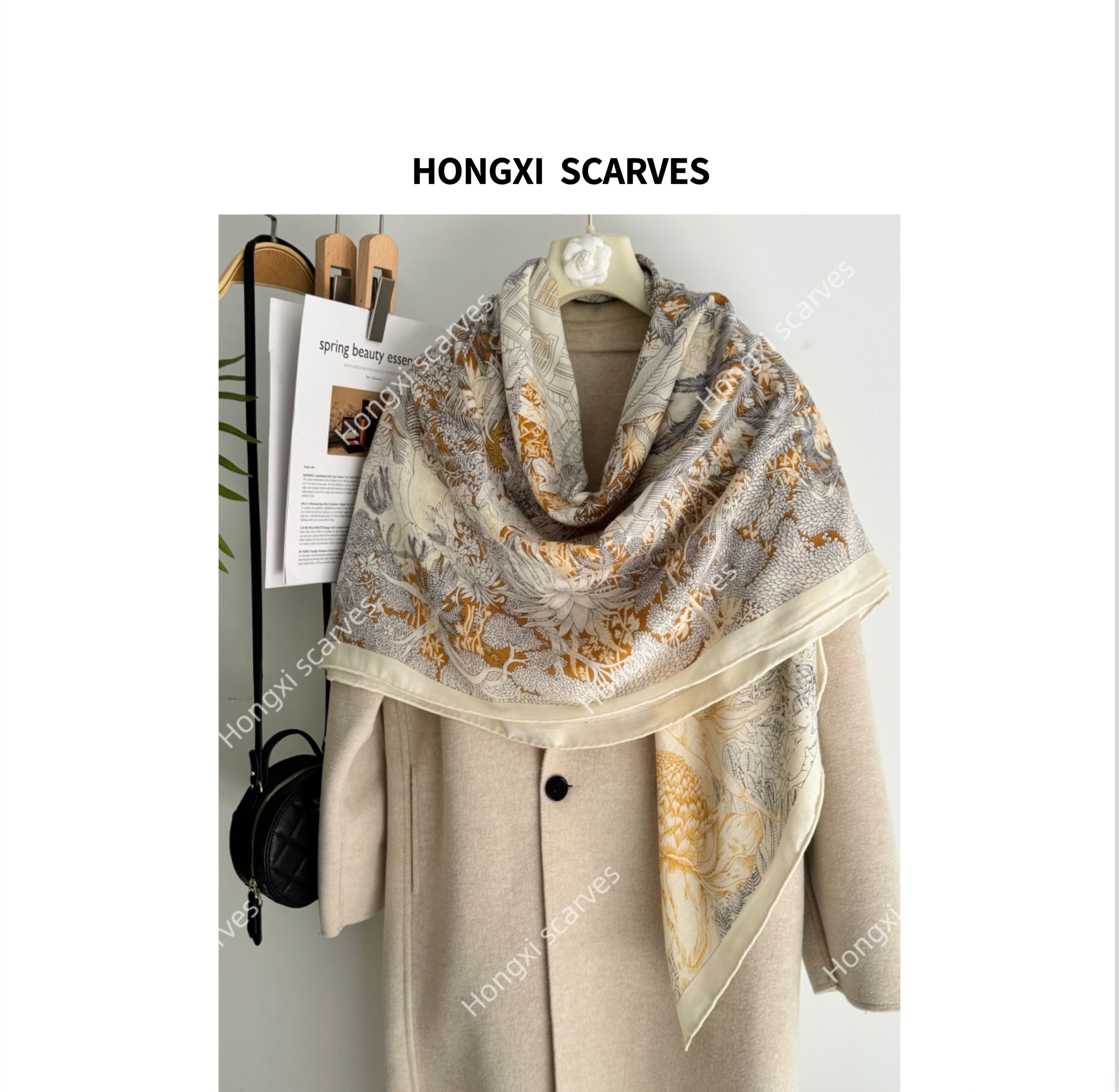 Hongxi Scarves/鸿晰丝毛单面丛林之家130方丝巾H009