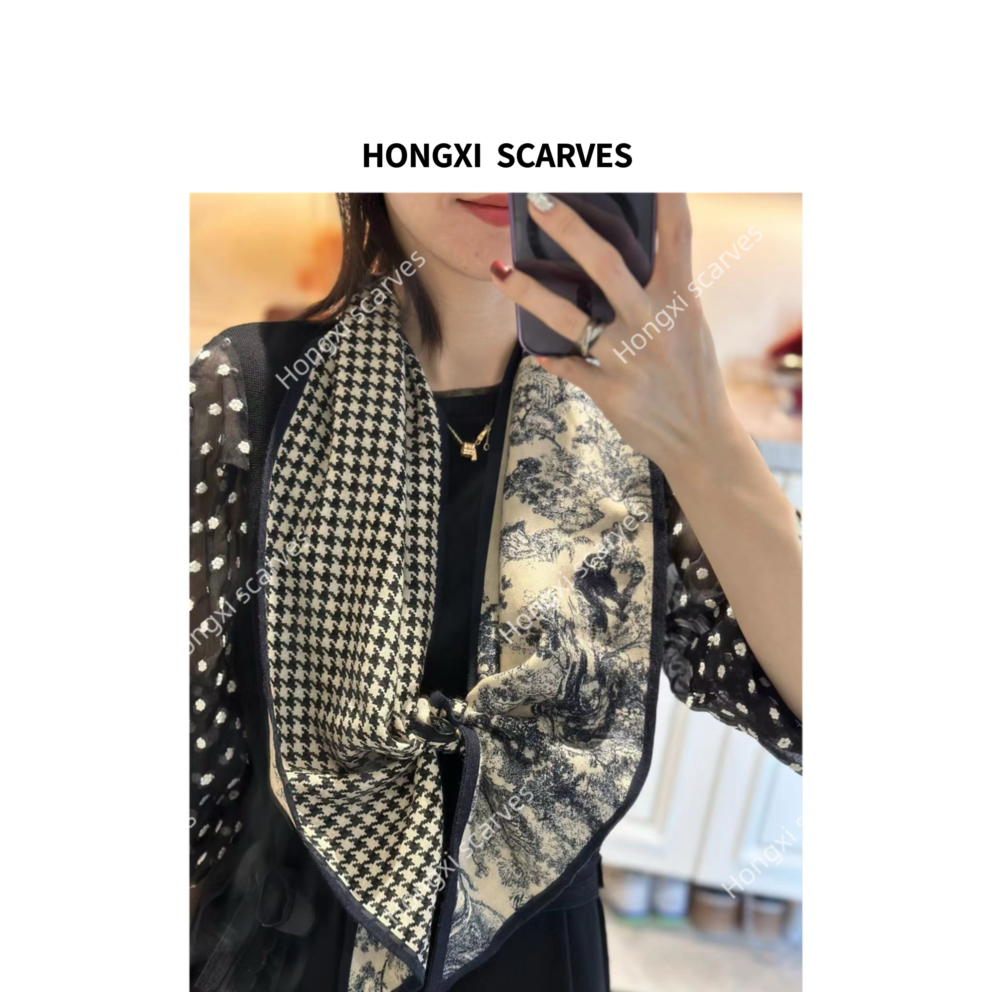 Hongxi Scarves/鸿晰丝毛秋冬AB面动物世界140*25长巾I002