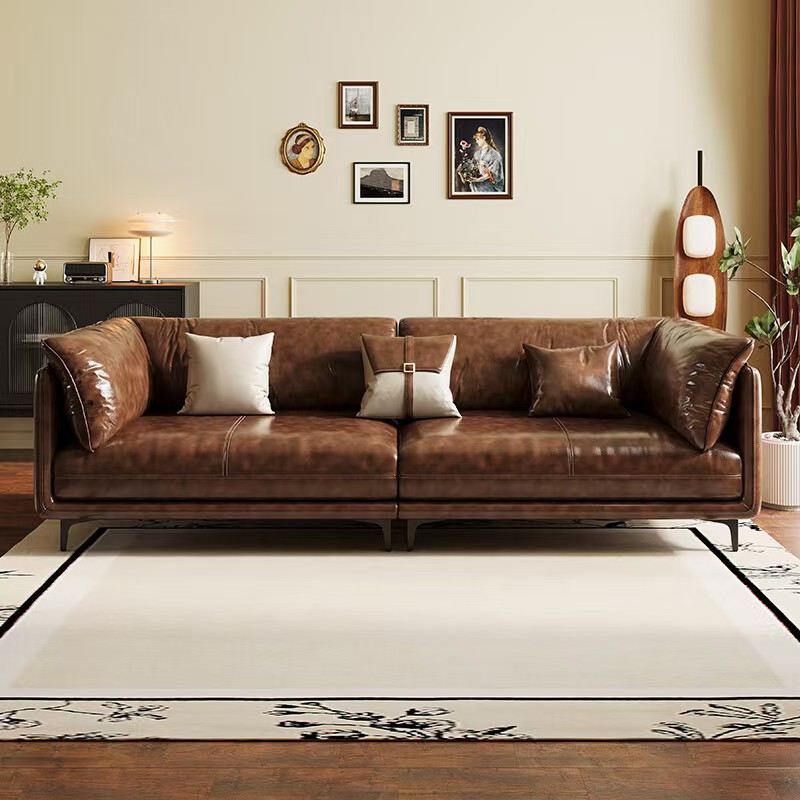 HUG怀抱沙发中古风新款复古欧美风油蜡皮客厅沙发设计款法式复古