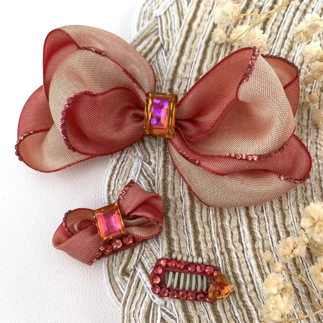 原创制作宠物发夹 红玫瑰系列bb夹 青蛙夹马尔济斯约克夏发夹