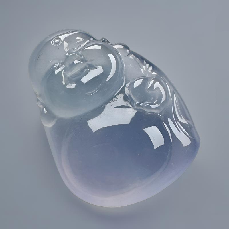 天然缅甸A货翡翠精雕气质素款佛公挂坠冰透俏色精美紫佛公吊坠