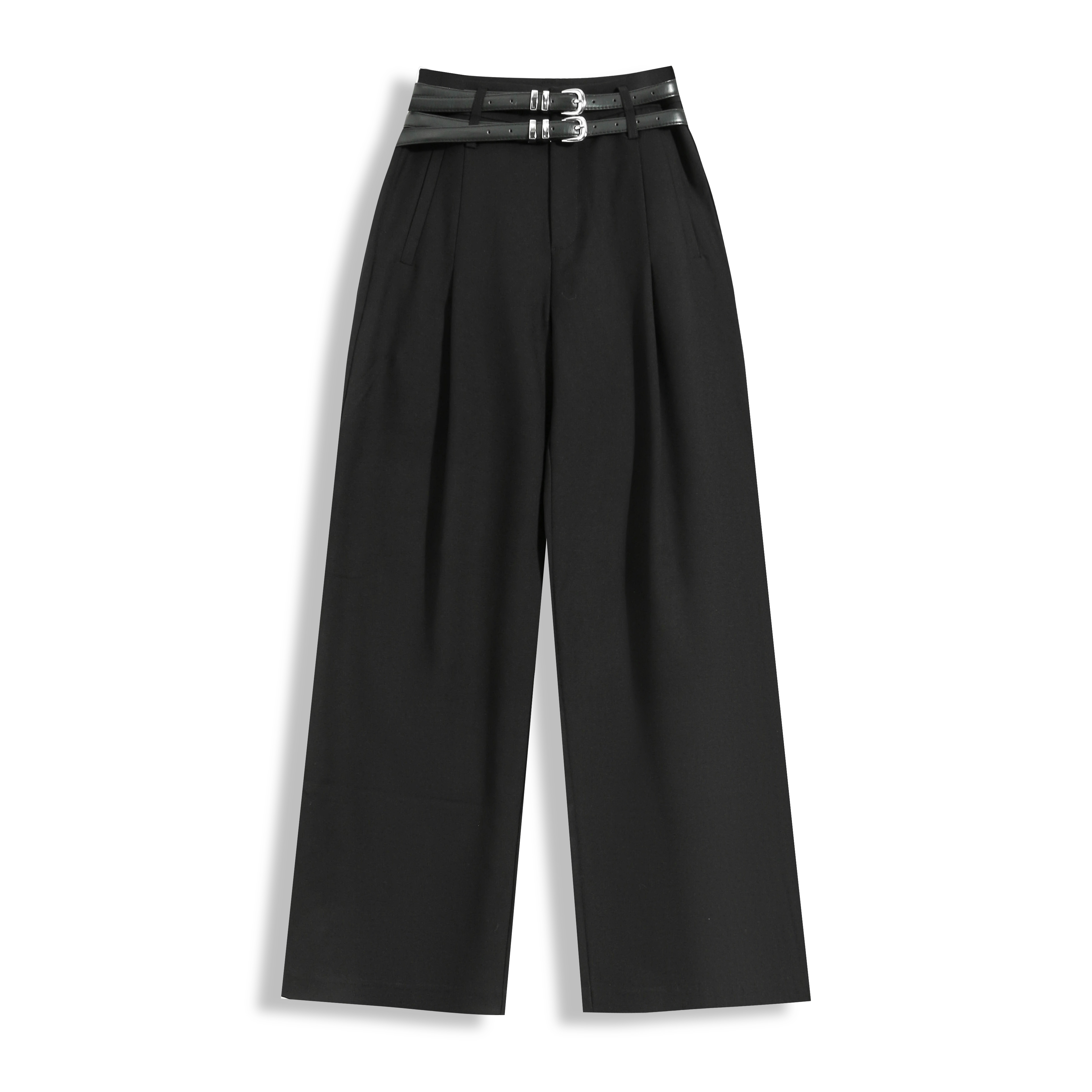 EC原创女装2024年秋款新款高腰腰带显瘦直筒微阔腿休闲裤K5388