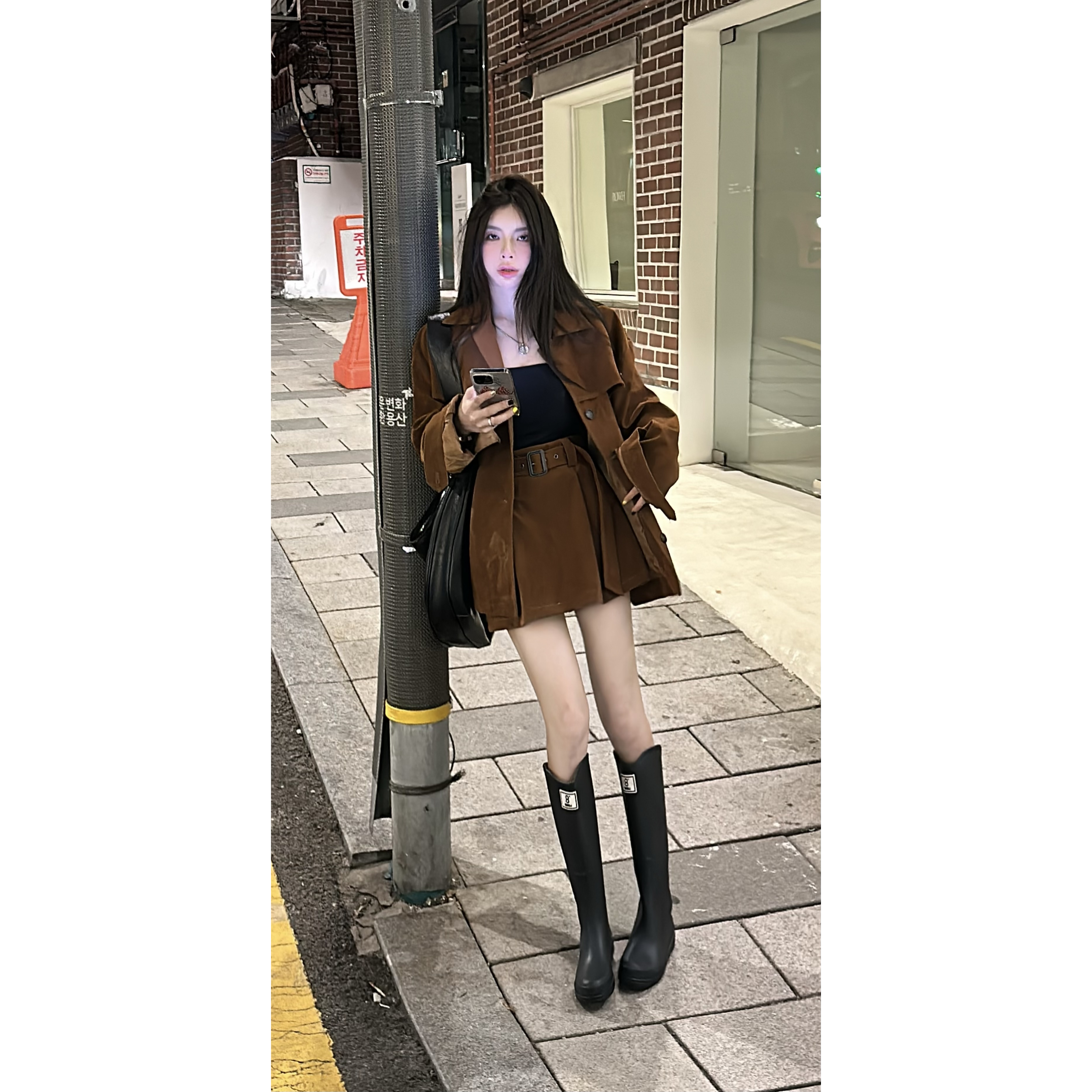 【HuiHui】韩国东大门女装时尚气质麂皮绒外套+半身裙套装（A956)