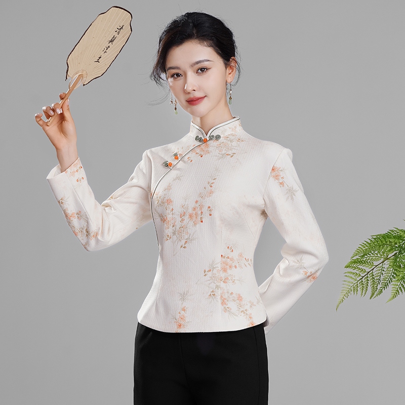 秀观唐花呈2025春秋装新款复古改良修身新中式国风女唐装旗袍上衣
