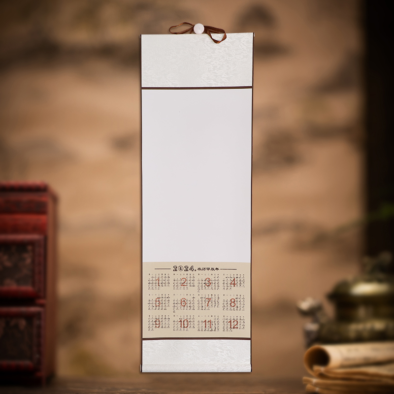 【10个装】2024年 32x95cm 套色白/仿古生宣 宣纸日历挂轴 绘画创作