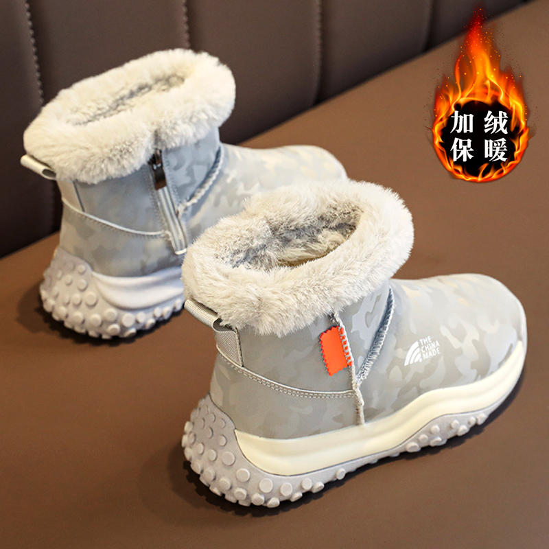 乔丹男童大棉鞋加绒加厚冬季新款儿童雪地靴中大童男孩防滑棉靴潮