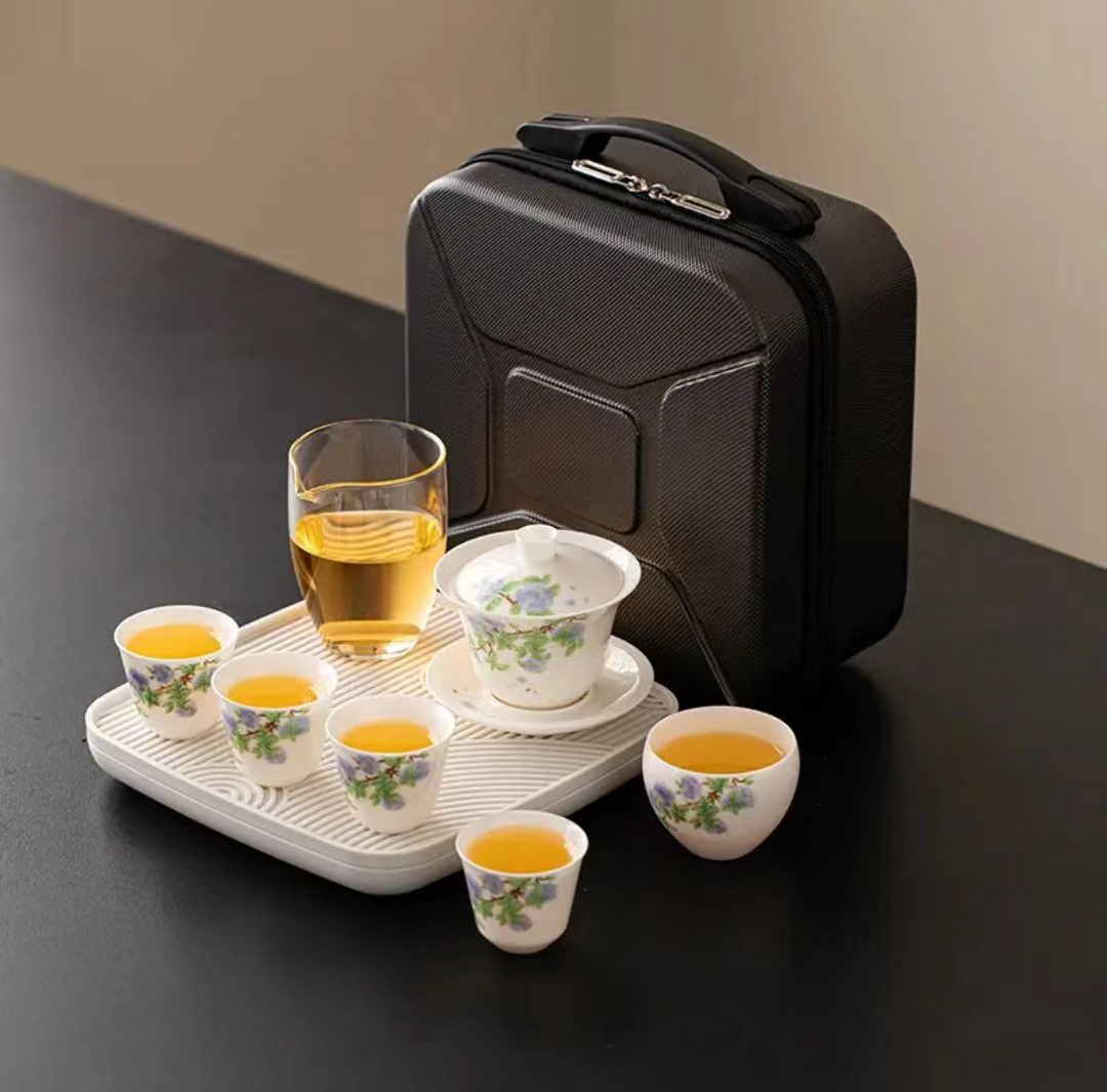 几幕盖碗便携5杯旅行装绣球花