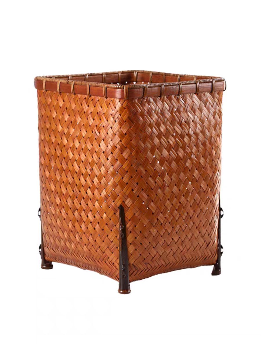 竹制品手工编织大漆四角大号家用简约纯手工杂物筐水果收纳筐