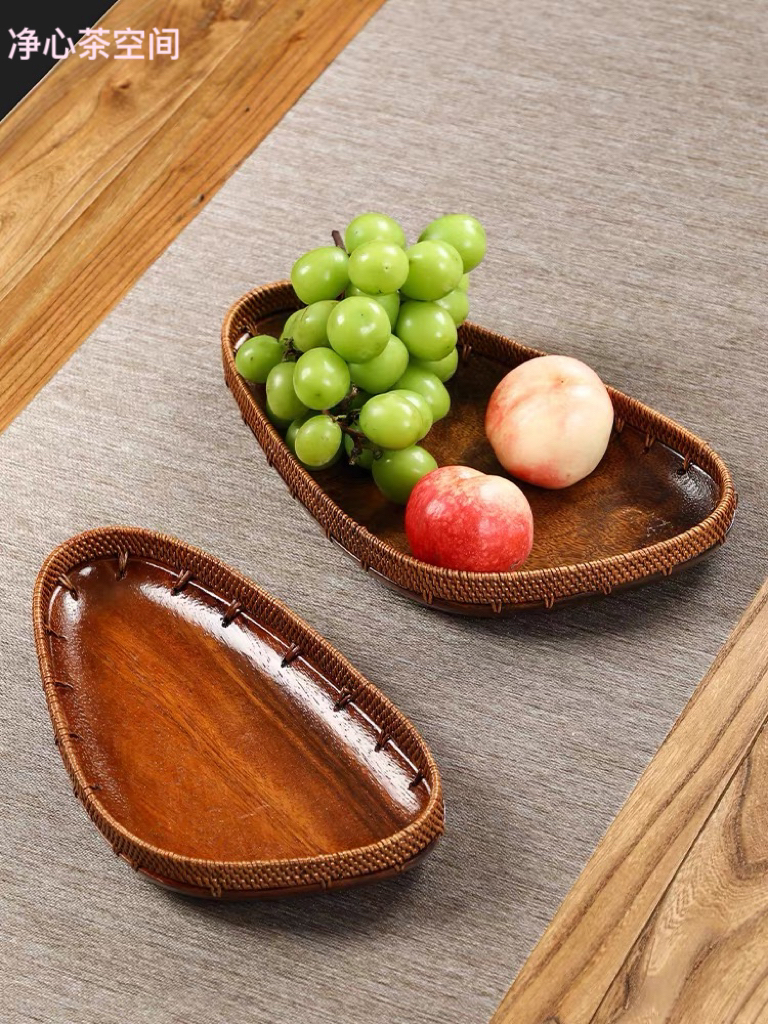 纯手工藤编胡桃竹制简约点心盘