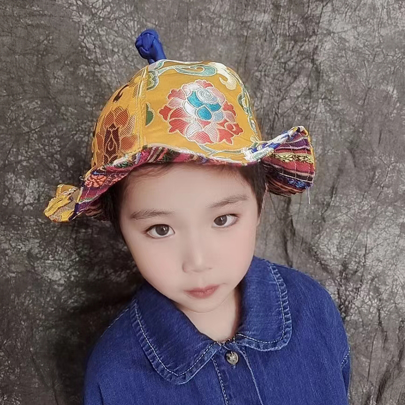 藏族儿童帽子男女同款少数民族风时装帽遮阳帽旅游草原帽蒙古帽潮