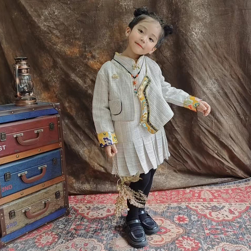 女童洋气小香风外套裙子套装短款2022秋季新款儿童民族风高级感潮