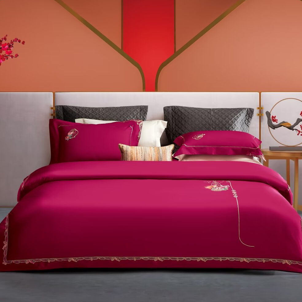 高档-轻奢风100.s皇妃.缎四件套刺绣花被套床上用品
