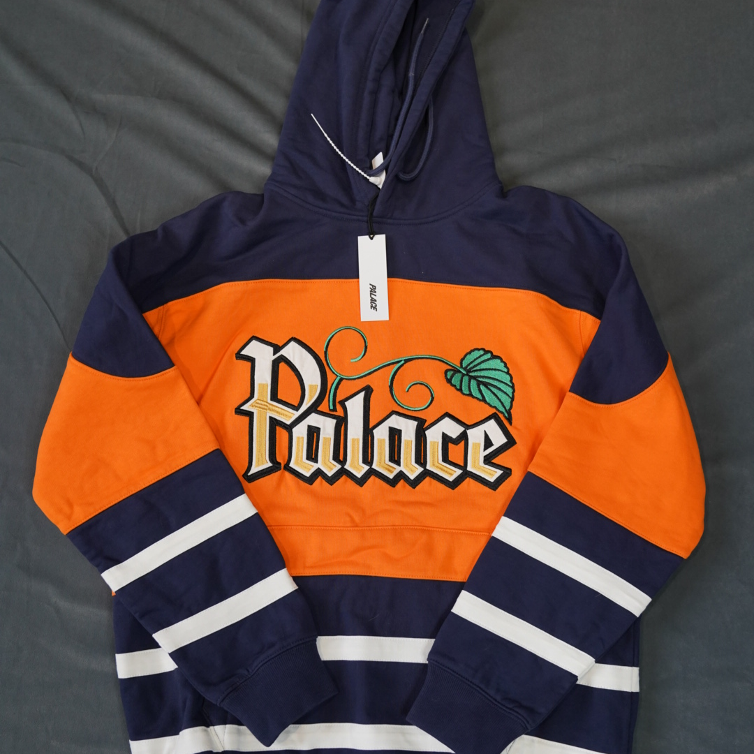 【阿梅专属】PALACE学院风藏蓝橘色厚款连帽卫衣