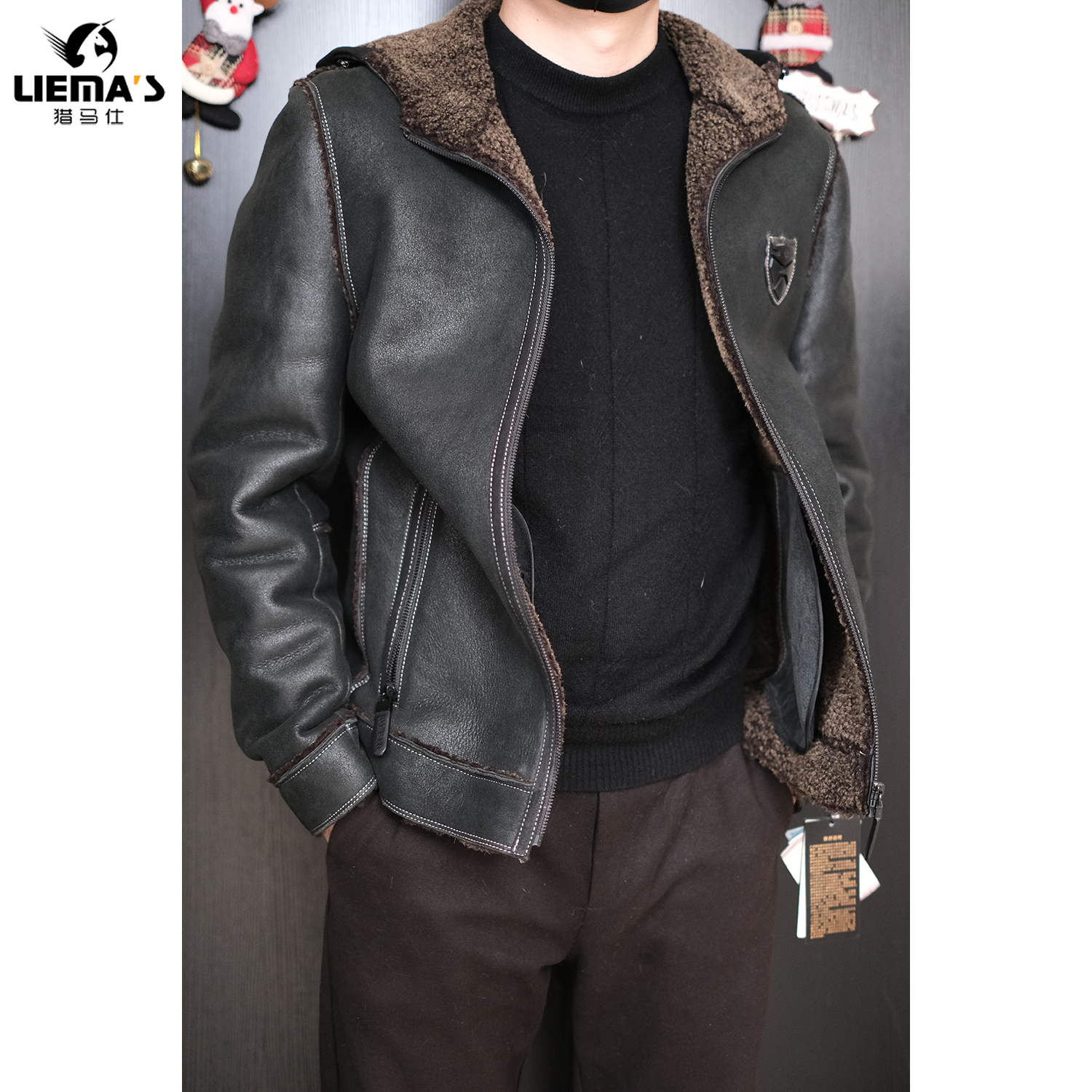 【特价】LM8796冬季男士皮毛一体夹克男连帽双色内胆休闲加厚