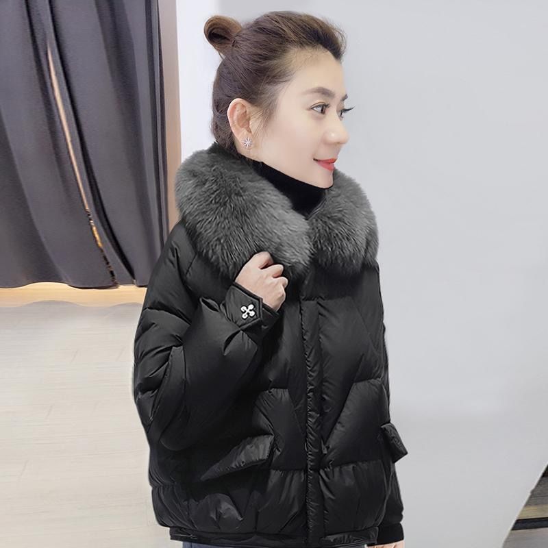 时尚黑色大毛领外套小个子宽松加厚羽绒服女装2023冬季新款