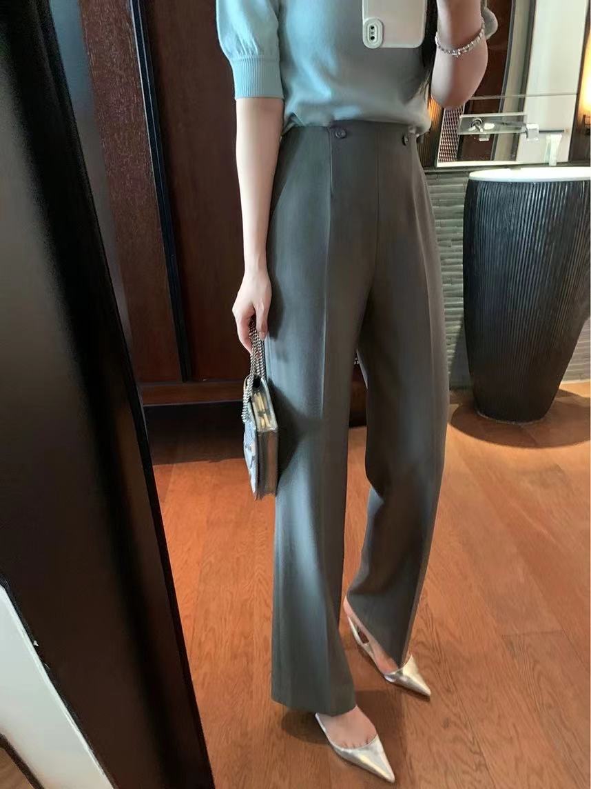 新款春夏高腰瘦版显腿长垂感气质时尚百搭直筒西装裤48063