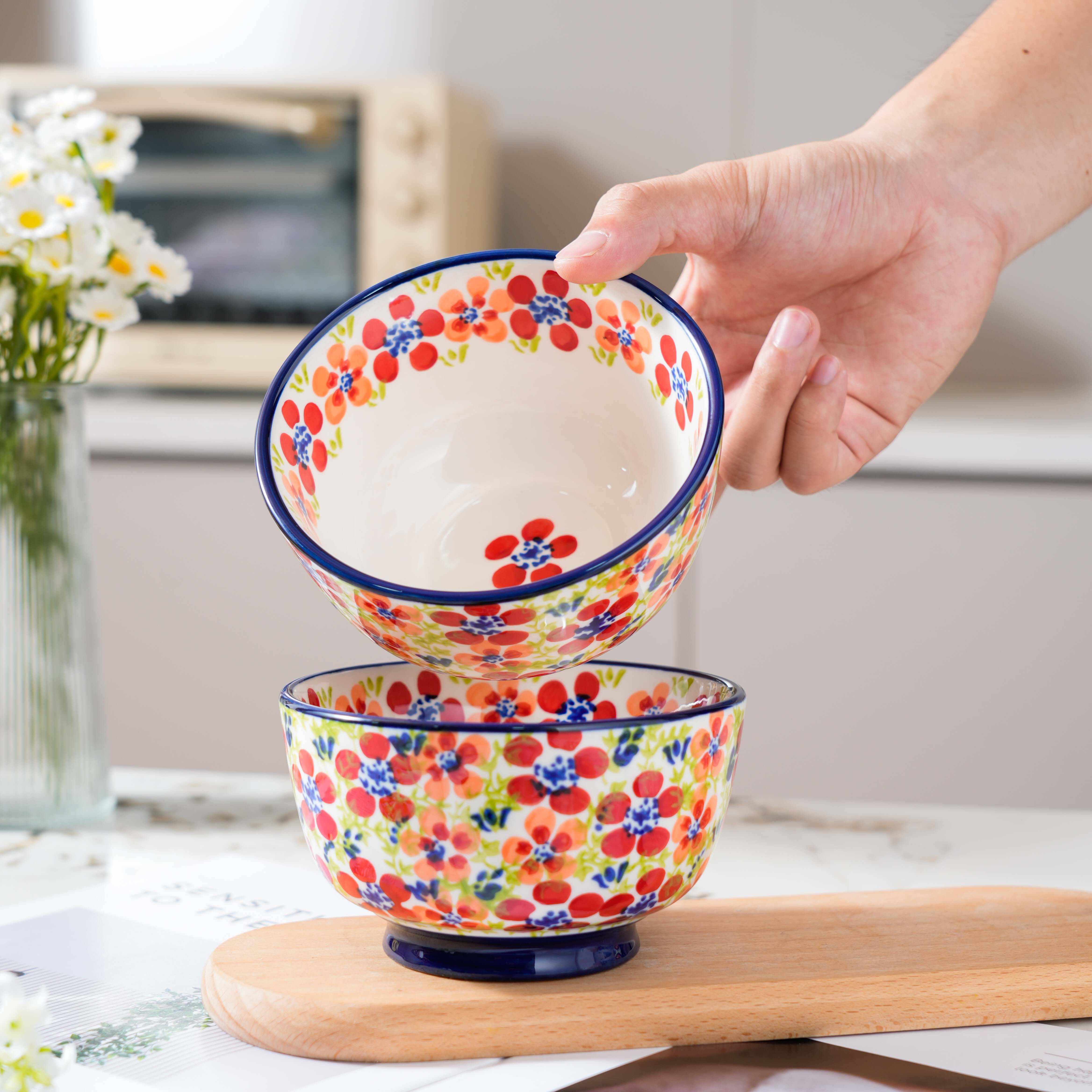 【SILESIA/出口原单】手绘碧丝粉黛-5英寸高脚碗两个装