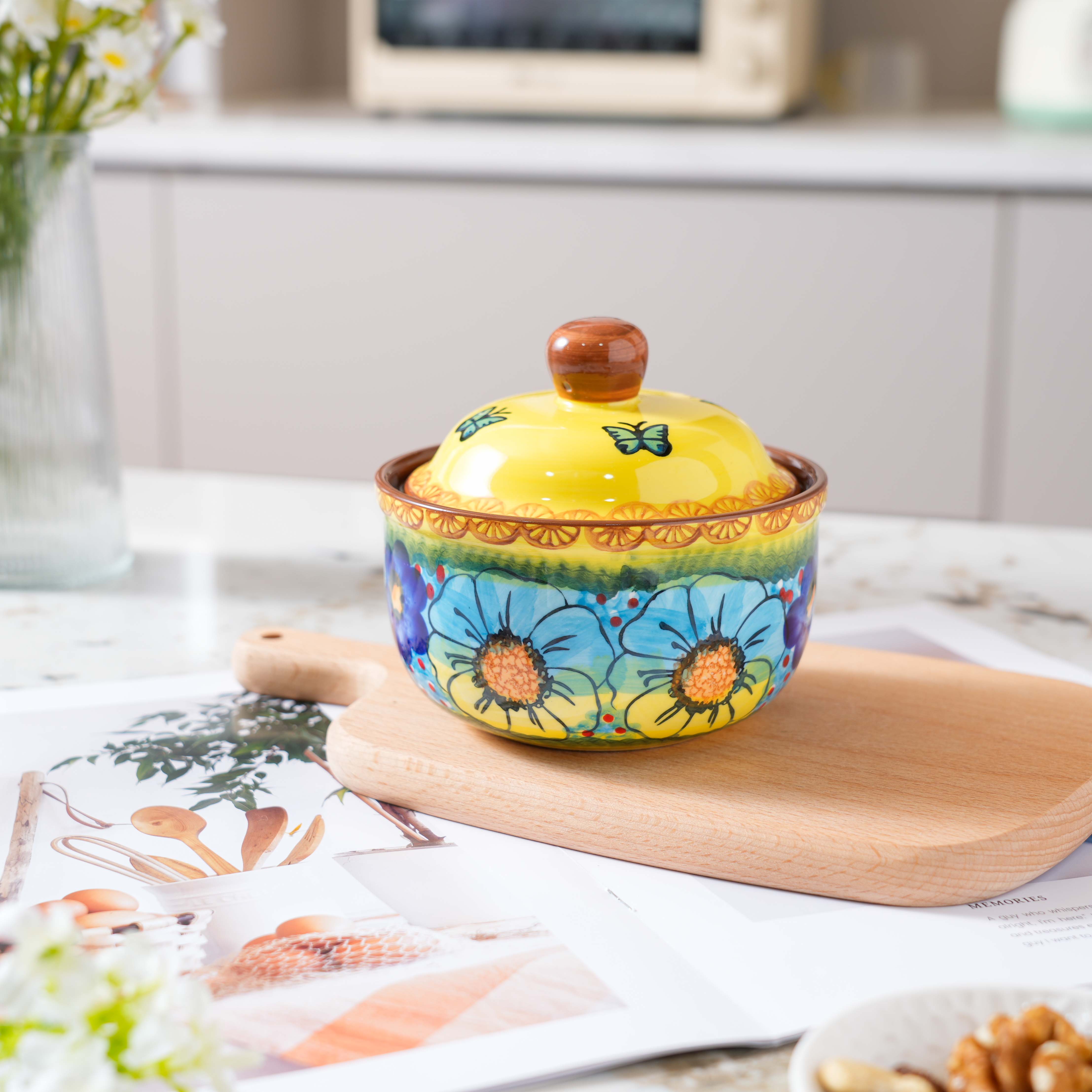 【SILESIA/出口原单】手绘琉璃黄彩-4.5英寸带盖炖盅