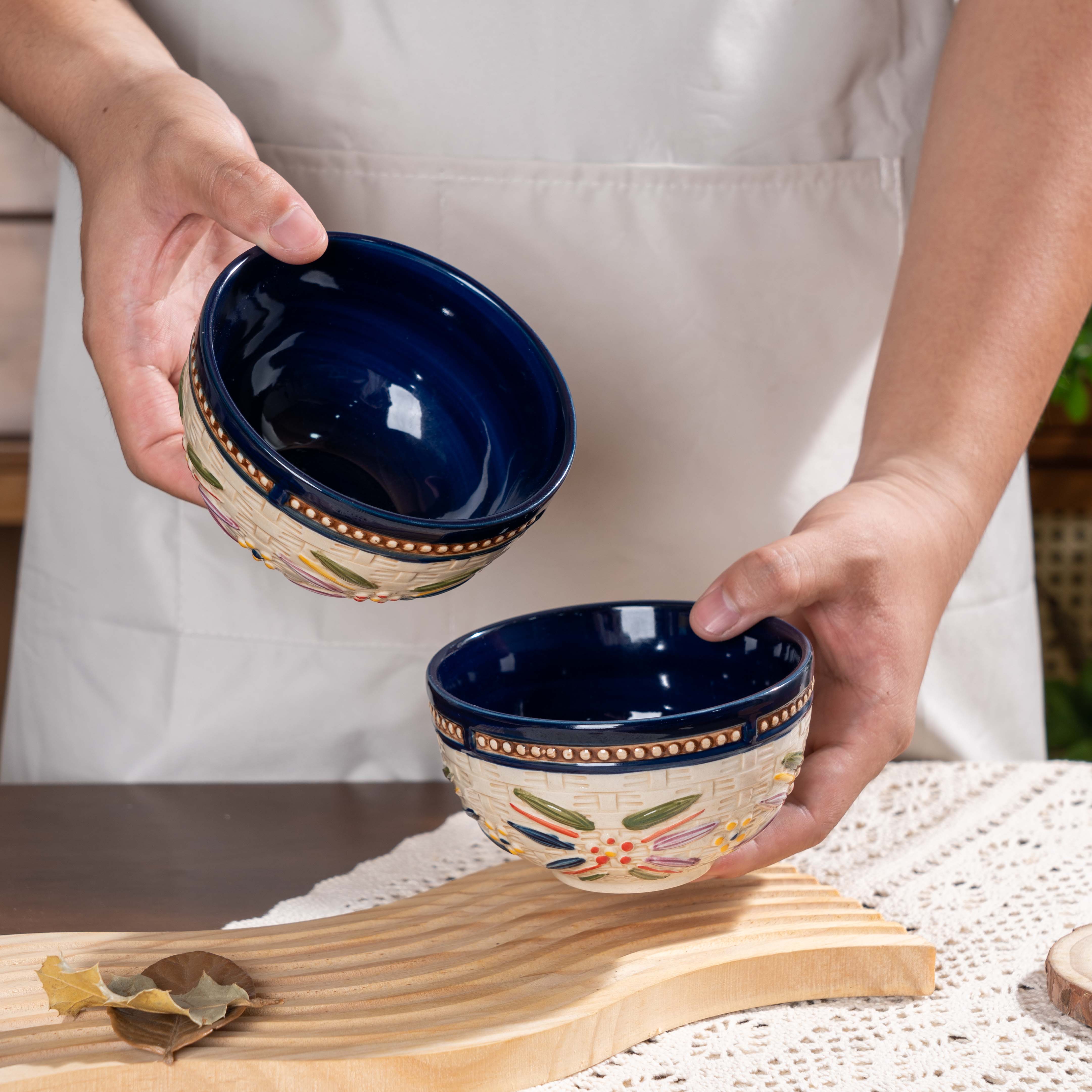 【SILESIA/出口原单】浮雕藤编五彩叶-4.5英寸米饭碗两个装