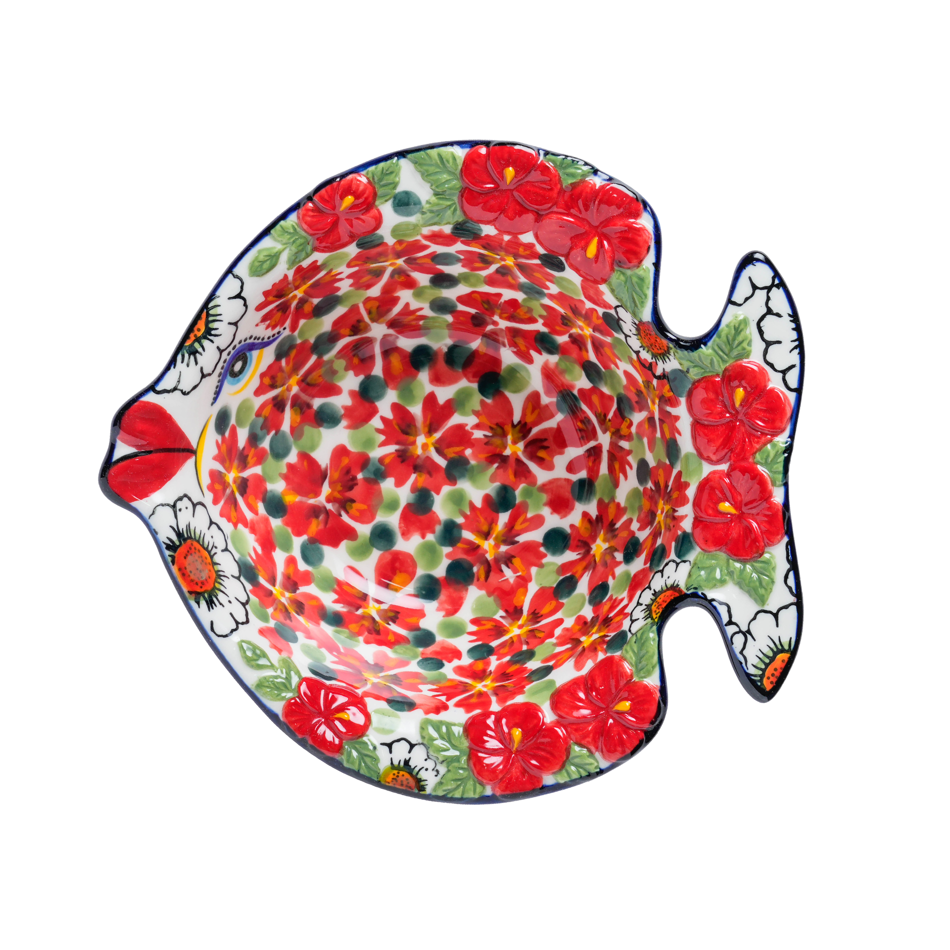 【SILESIA/出口原单】手绘红色海洋-8英寸浮雕鱼形碗