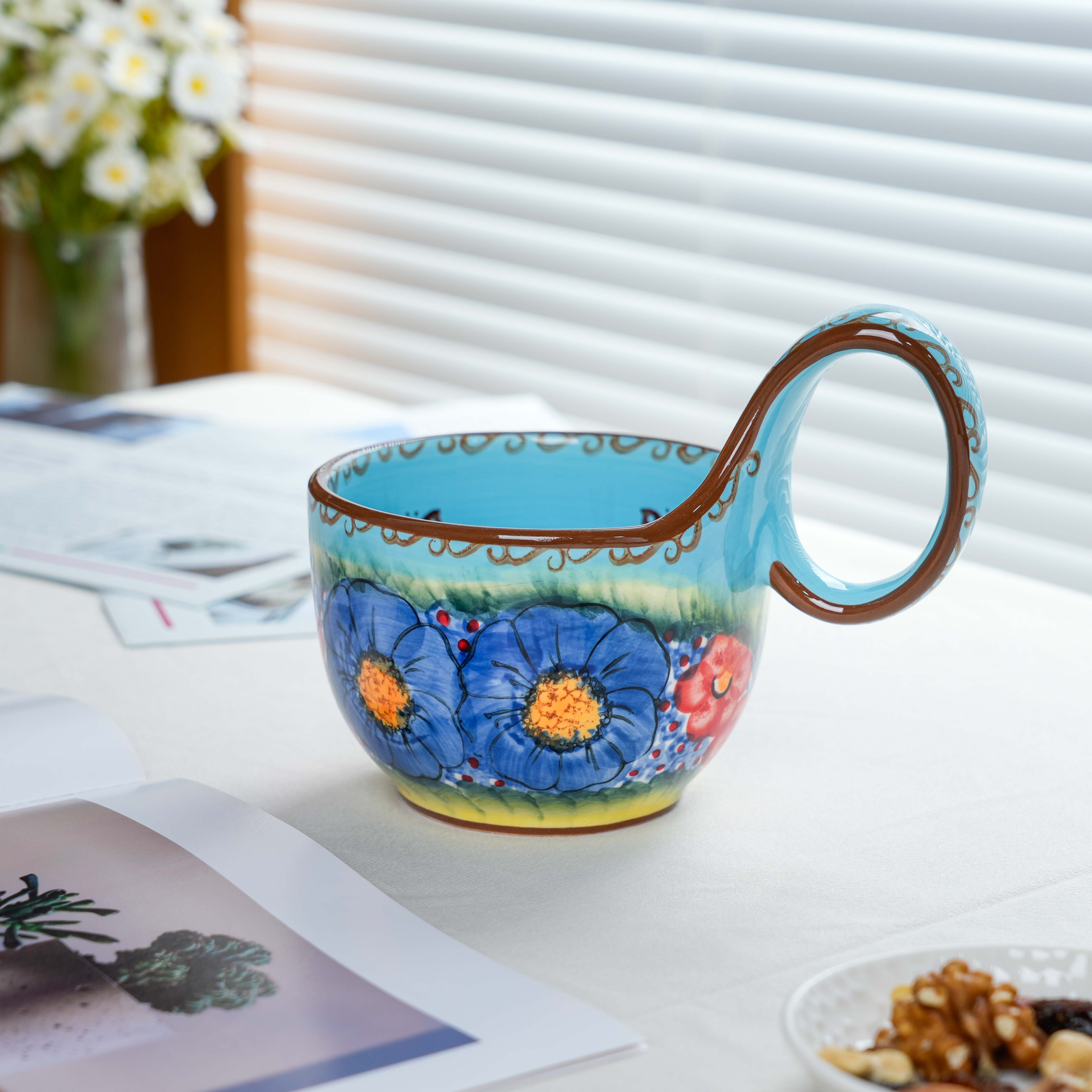 【SILESIA/出口原单】手绘琉璃蓝彩-450ml曲把杯