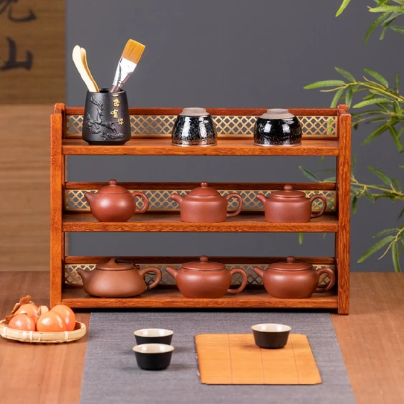 新中式桌面博古架茶壶架茶具茶杯架置物架实木紫砂壶摆放架收纳架