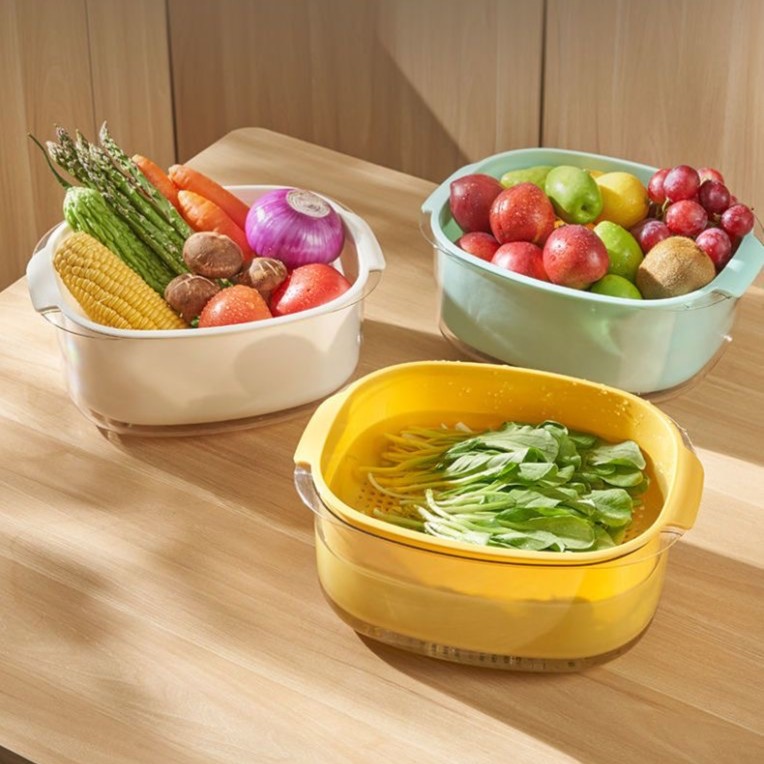 大号双层透明沥水篮 菜篮菜盆水果篮厨房水碗架菜罩果蔬篮