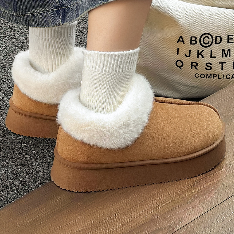 优遇家2025新款麂皮绒棉拖女居家厚底防滑加绒雪地靴冬毛绒棉鞋