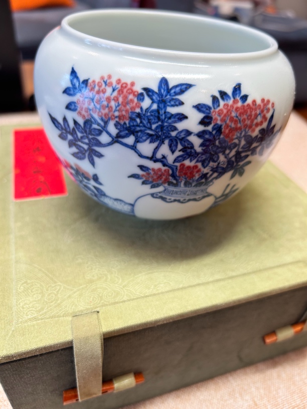 《景德·查窑》手工手绘柴烧青花釉里红花瓶写意水洗