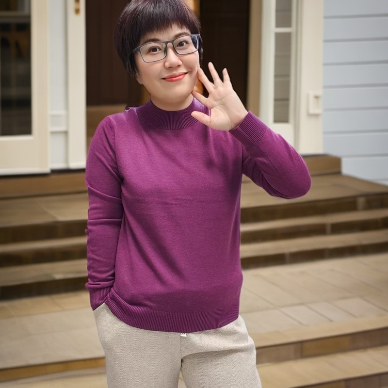 （帛贸6808）精纺80/2超细羊毛桑蚕丝羊绒贴身内衣中领女士羊毛衫