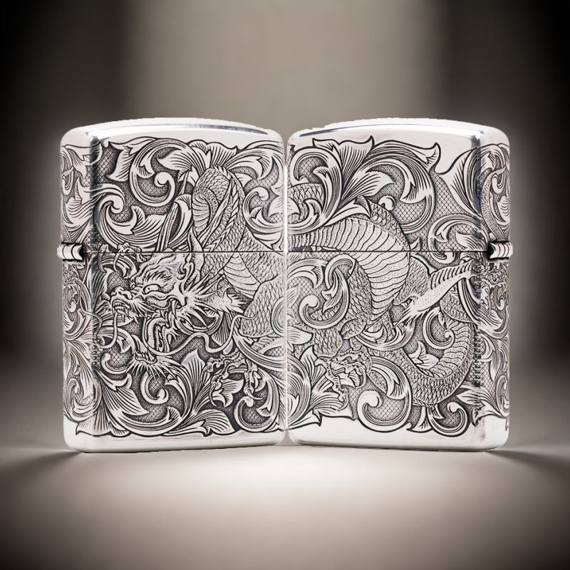 ZIPPO/之宝打火机镀银【唐草龙】盔甲机原装正品煤油机DYJ1