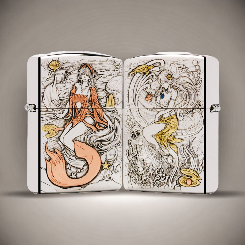 ZIPPO/之宝S925银盔甲【美人鱼】正品煤油打火机 KF-DF