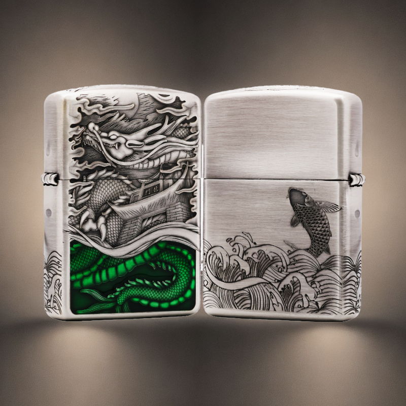 ZIPPO/之宝【鱼跃龙门】盔甲机正品煤油打火机 KF-FD 
