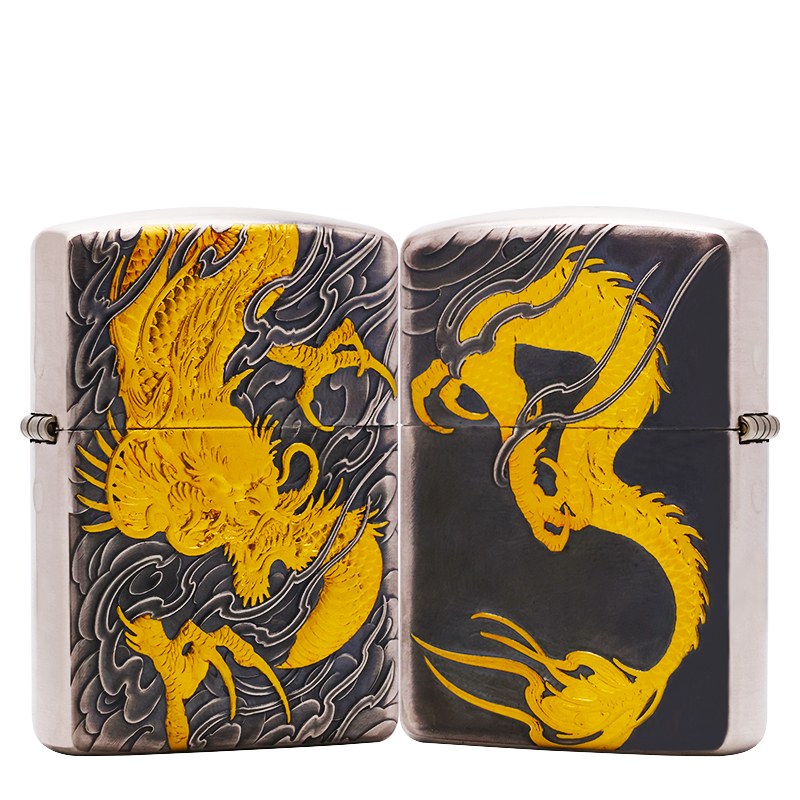 ZIPPO/之宝S925银盔甲錾金【龙行天下】正品煤油打火机 KF-FD