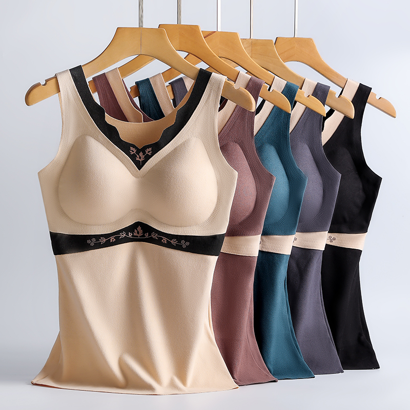 【加大码】保暖德绒发热背心女德绒打底带胸垫无痕发热秋冬款上衣