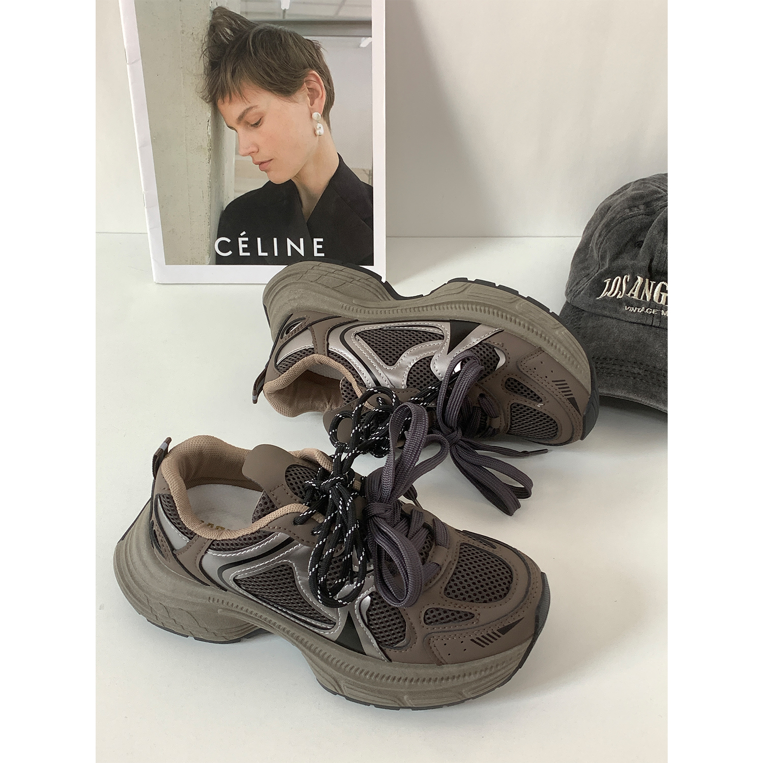 鞋有亿 2025春秋新款网红老爹鞋网面透气女鞋厚底经典运动鞋ins潮