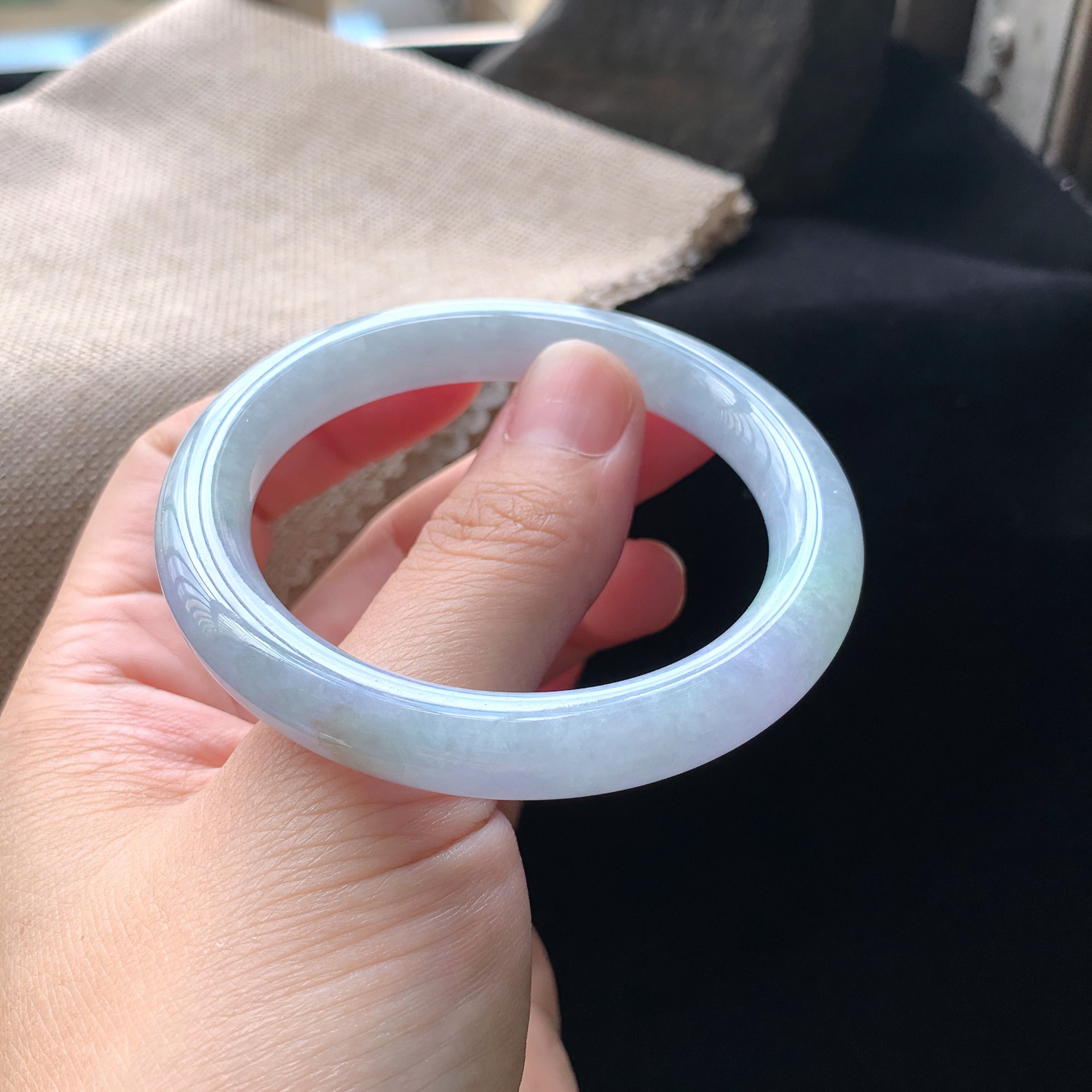 天然翡翠手机实拍内径53.5mm正品水润紫罗兰圆条玉手少女子美人镯