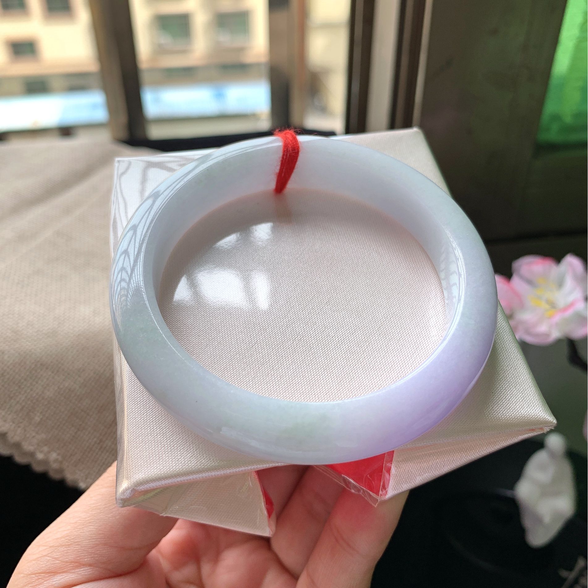 天然翡翠缅甸A货内径55.5mm正品水润紫罗兰宽边玉手镯少女女款   